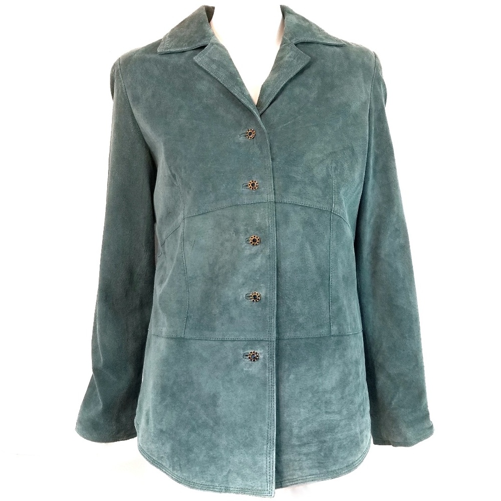 Zazee Teal Suede Turquoise Leather Jacket Small